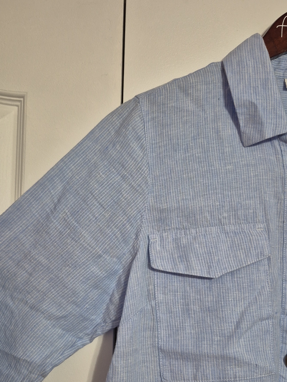 PURE JILL Light Blue and White Linen Button-Front Shirt Dress - Picture 3 of 10